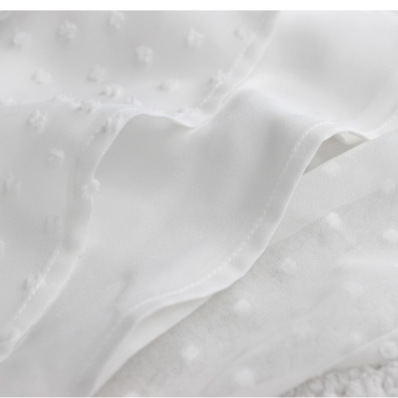 NWOT. I BLUES White dress with long sleeve embroidery Clip Dot Chiffon - Picture 16 of 16